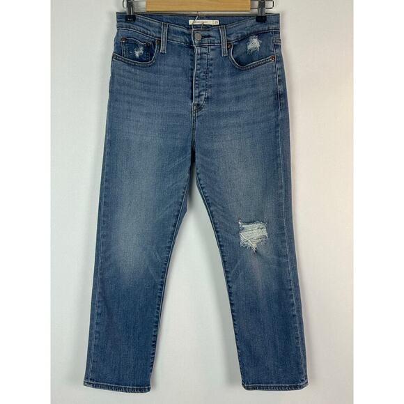 Levi's Wedgie Straight Size 29 High-Rise Cropped Distressed Button Fly Jeans - Picture 11 of 12